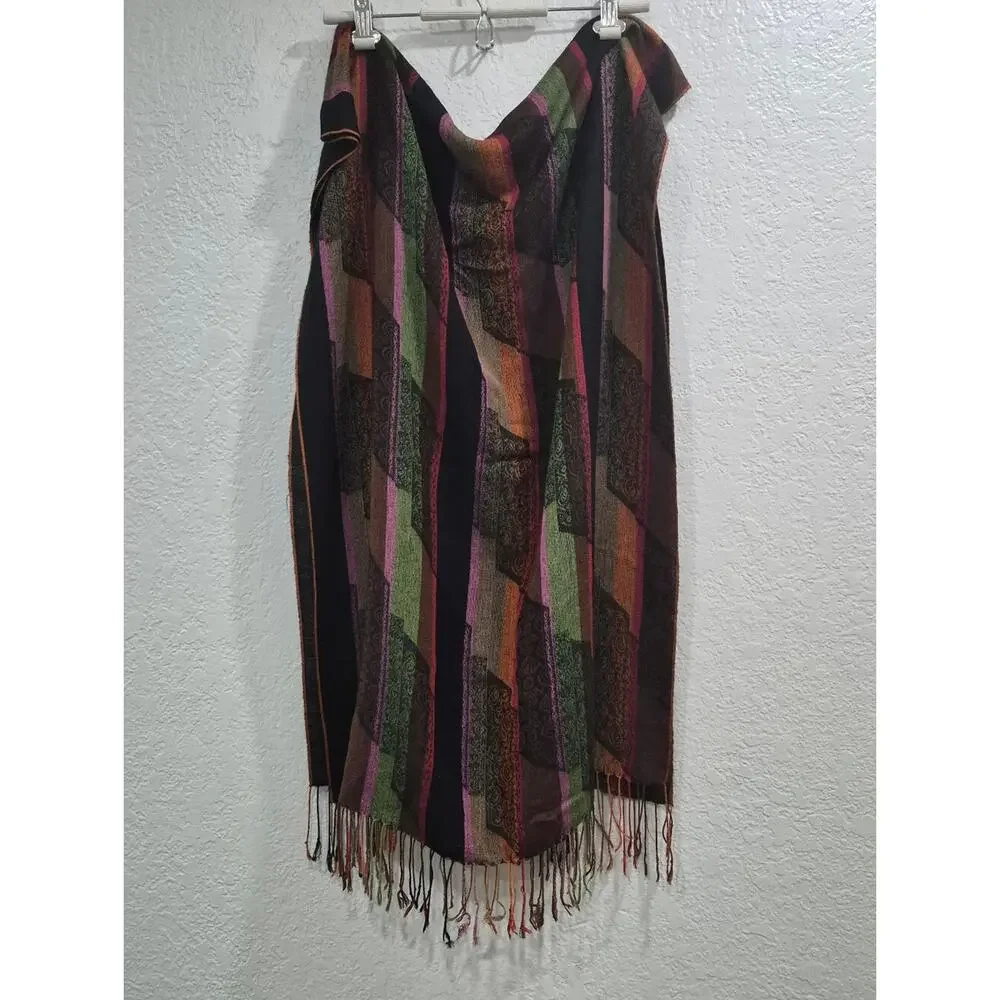 Luxury Cashmere Silk Striped Pashmina Shawl Wrap XL 27